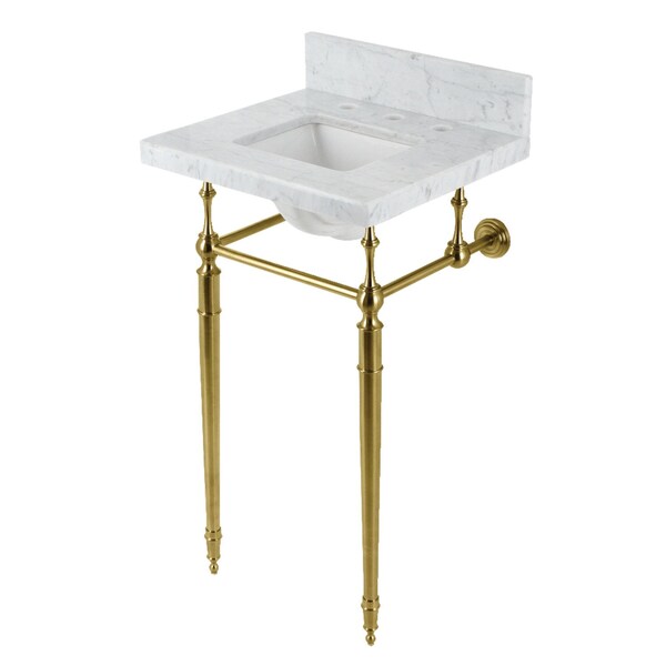 Kingston Brass 19 Carrara Marble Console Sink with Brass Legs 8 Faucet Drillings, Marble WhiteBrushed Brass KVPB1917M8SQ7 - main